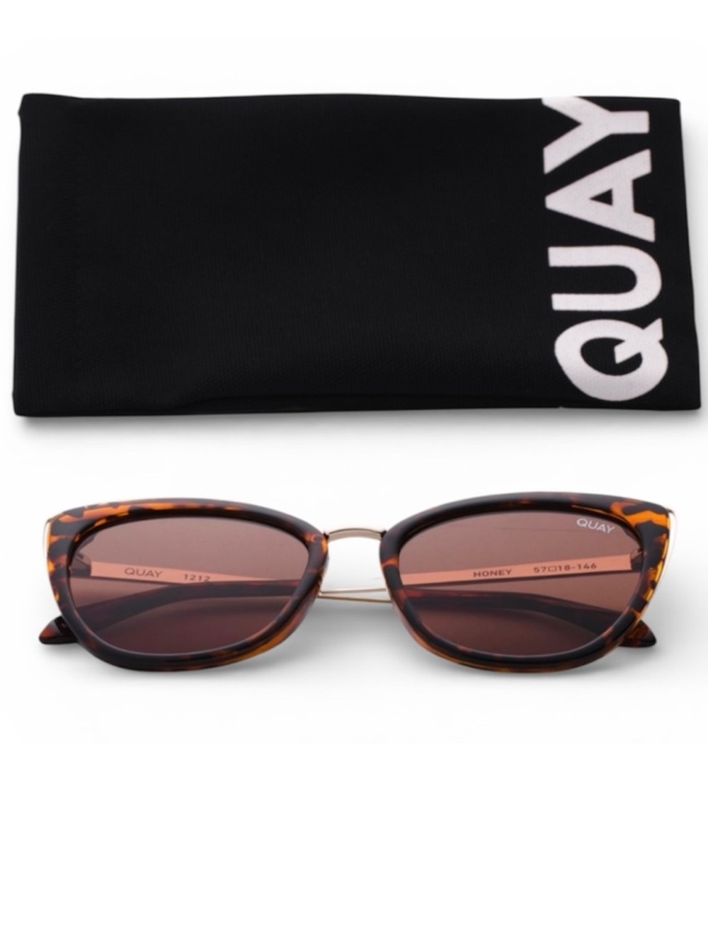 QUAY Honey Sunglasses Tortoise Gold Frame Brown Lens RX Ready Cat Eye NWT